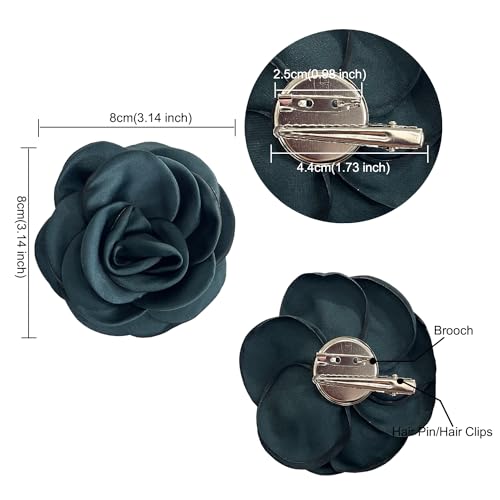 Sanrich Women's Brooches 4pcs Rose Flower Hair Clip Mexican Hair Flowers Clips Hairpin Brooch Tea Party Hats Headpieces (blackish green) - color: blackish green