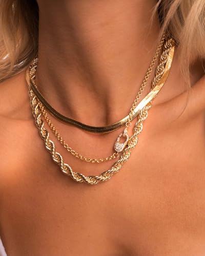 NECOCY 14K Gold Plated Necklaces for Women, Dainty Gold Herringbone Choker Necklace Thin Layered Snake Chain Jewelry for Gifts - color: 5MM 14"-GD Herringbone Necklace