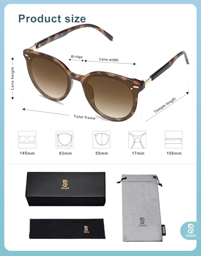SOJOS Sunglasses Womens Trendy 2025 Classic Round Retro Vintage Shades Large Frame Sunnies SJ2067 - color: Black Tortoise Frame