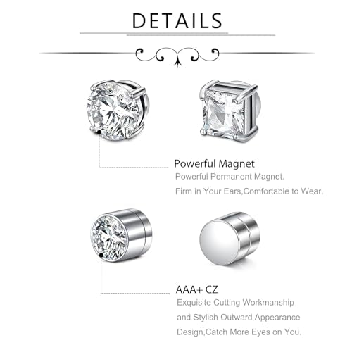 D.Bella Stud Earrings Fake Cubic Zirconia Diamond Earrings for Women Men Silver