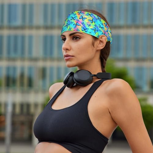Butterfly Print Headband for Women, Colorful Elastic Hair Band for Workout, Yoga, Sports - color: 6