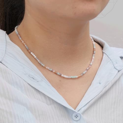 JSJOY Tiny Crystal Beaded Choker Necklaces for Women Colorful Beaded Necklace Dainty Choker Necklaces Simple Boho Jewelry Gifts for Teens Handmade Shining Bead Necklaces Gifts - color: Beige