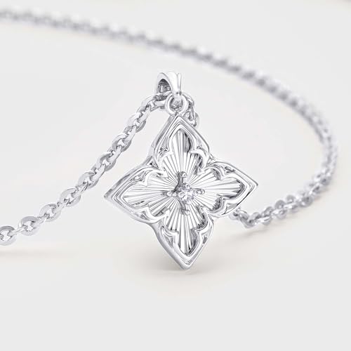 Fettero Gold Clover Necklace for Women Dainty 14K Gold Plated CZ Pendant Necklace Adjustable Chain Choker Charm Colorful Clover Pendant Lucky Necklaces for Women Jewelry - color: White Gold