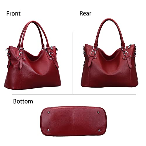 HESHE Genuine Leather Purses and Handbags for Women Tote Shoulder Bag Satchel Purse Top Handle Bags Hobo Crossbody Purse - color: Wine, size: Medium