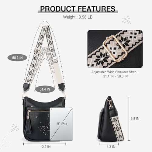KITEVIUN Medium Crossbody Bags for Women Trendy, Women's Butterfly Shoulder Handbags with Tassel - color: 007-black