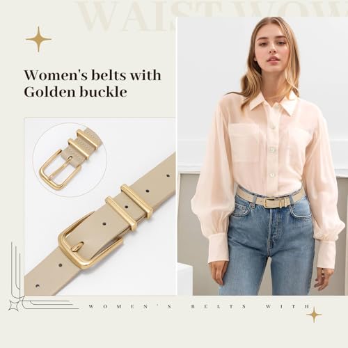 3 Pack Women's Belts for Jeans Pants Dresses Fashion Ladies Leather Waist Belt with Buckle Leather Belts - color: Black+beige+brown(gold), size: Fit Waist Size 37-41in