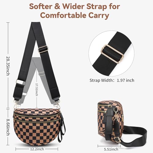 Checkered Crossbody Bag for Women Bum Bag Spacious Nylon Fanny Packs Cross Body Shoulder Purses Bag Handbags - color: Khaki Checkered