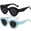 AIEYEZO Oversized Cat Eye Sunglasses for Women Cute Oval Thick Frame Cateye Sun Glasses Chic Retro Style Shades - color: 2 Set (Black + Blue)