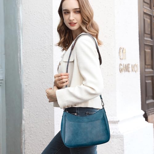 APHISON Trendy Leather Crossbody Purse with Adjustable Strap, Women's Shoulder Handbag - color: 05-peacock Bule