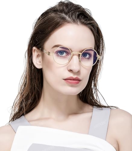 AIEYEZO Round Steampunk Sunglasses for Men Women Retro Circle Hippie Glasses Metal Frame 100% UV Blocking Lens - color: A1 Gold/Transparent