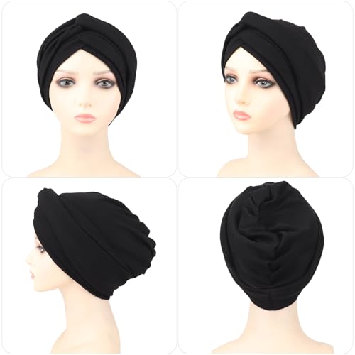 AQOKKA African Turban for Women Knotted Hair Wraps for Turban Head Scarf for Black Women Hair Cancer Chemo Headwear Cap - color: Twisted Braid: 1 Pack Black