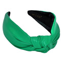 Green Leather Headbands for Women are Made of Comfy Non Slip Material. Trendy Year-round Wearable All Day Knotted Headband for Woman is a Top Knot Fashion Designer Girls Head band - color: Green