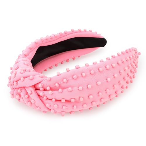 YISSION Pink Knotted Headband for Women - Wide Beaded Hair Hoop, Romantic Valentine's Day Hair Accessory for Daily Wear, Dating & Casual Outfits - color: Light Pink