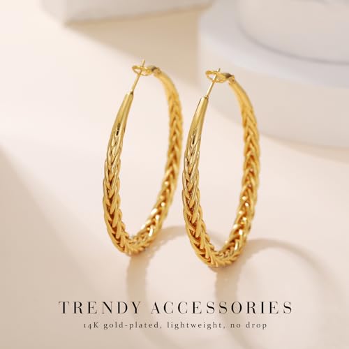 Senteria Silver Hoop Earrings for Women Hypoallergenic 925 Sterling Silver Post Hoop Earrings Lightweight Large Hoops Earring Thick Twisted Silver Hoops 30/40/50MM - color: 40MM Gold