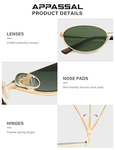 Appassal Retro Oval Sunglasses for Women Mens with Spring Hinge Sunnies AP3696 - color: C2 Gold / Green