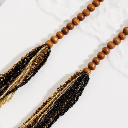 Coiris Chunky Statement Necklaces for Women Boho Multi Long Layered Strand Beaded Necklace for Women Handmade Crystal Beach Jewelry Gift - color: Black Gold