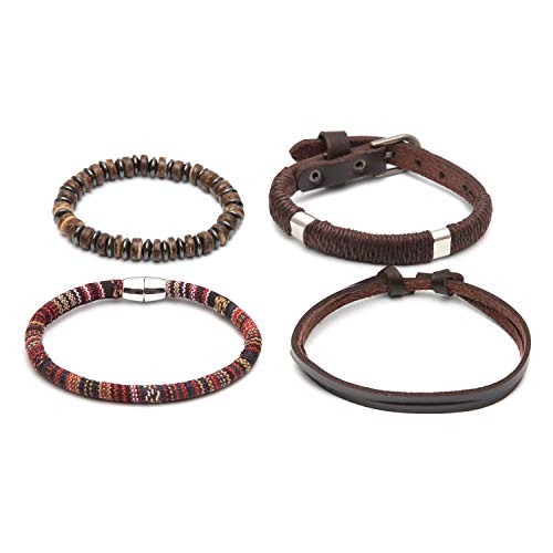 HZMAN Wrap Bracelets Men Women, Hemp Cords Wood Beads Ethnic Tribal Bracelets, Leather Wristbands - style: Upgraded version