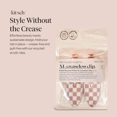 Kitsch Creaseless Hair Clips for Women - No Crease, No Bend Hair Clips for Styling, Bangs, Makeup Application, Face Wash | Recycled Acrylic - Checkered Terracotta | Ideal Gifts for Women, 2pcs - color: Terracotta Checkered