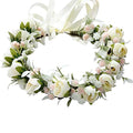 Vivivalue Wedding Floral Crown Rose Flower Headband Hair Wreath Floral Headpiece Halo Boho with Ribbon Party Prom Photos - color: W