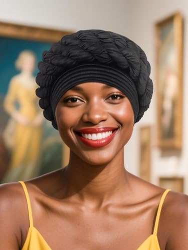 Woeoe Women African Turbans Pre-Tied Twisted Grey Hat Rhinestone Stretchy Head Wrap for Church Party - color: Black