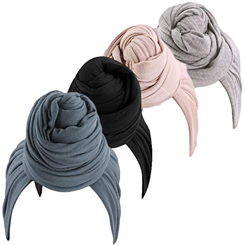 Qianmome Womens Big Flower Turban Beanie Elegant Cap Head Wrap Stretch Long Hair Scarf Headscarf - color: 4pieces-26-style 4