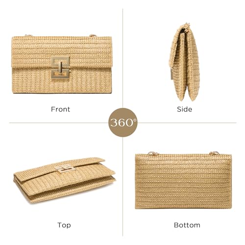 SWEETV CHUNLI Straw Purse Woven Beach Bag Summer Clutch Purse Boho Crossbody Bags for Women Small Raffia Shoulder Bag - color: Khaki
