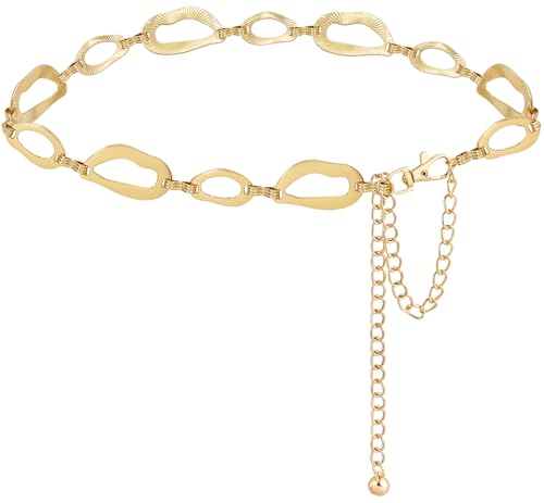 LIMHOO Women's Metal Waist Chain Belts Gold Silver Link Belt for Dresses - color: Square Gold, size: L: Length 135cm/53.1in