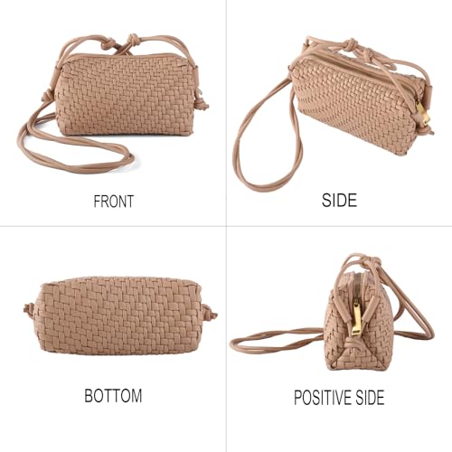 Woven Crossbody Bags for Women Handwoven Purses Vegan Leather Small Handbag Handmade Shoulderbag | Lightweight - color: Apricot