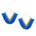 Tassel Hoop Earring Statement Thread Dangle Earrings Stylish Long Fringe Drop Earrings Lightweight Long Swingy French Hook Earrings for Women - color: A Royal Blue