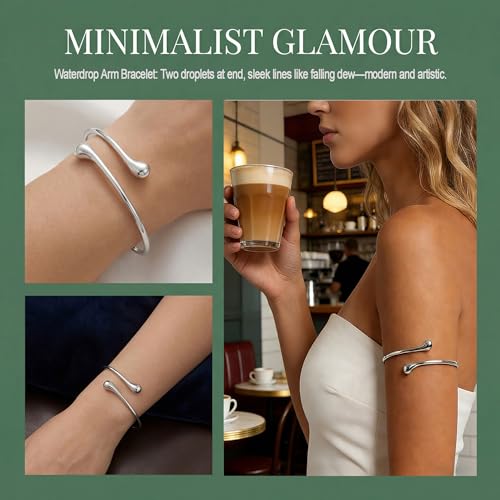 Arm Cuff Bracelet for Women Silver Upper Arm Cuffs Bracelet Water Droplet Shaped Bangles Minimalist Style Fashion Mermaid Costume Jewelry Party Accessory - style: Small Silver Style