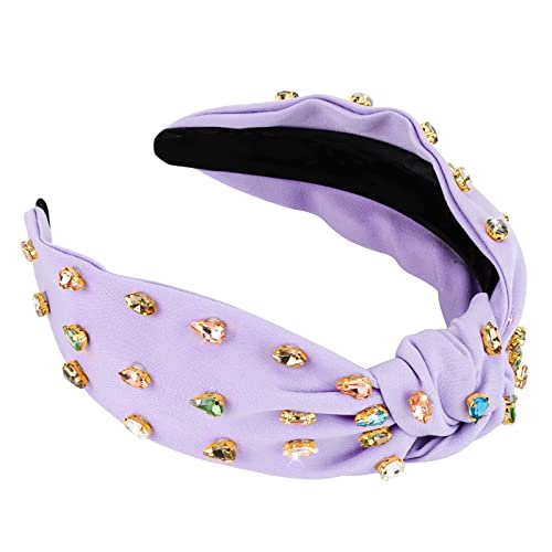 YISSION 1PC Crystal Knotted Headband for Women Non Slip Rhinestone Headband Purple Head Band Fashion Wide Headbands Hair Accessories for Women Girls - color: Light Purple
