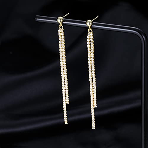 SLUYNZ 925 Sterling Silver Simulated Diamond Drop Earrings Linear Dangle Earrings for Women Teens Eelgant Wedding Bridal Prom Earrings Dainty CZ Long Dangling Earrings Tassel 4.5 cm/7.5 cm - color: B-Yellow-6.3cm