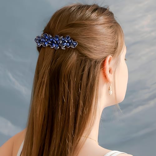 Joez Wonderful Rhinestone Hair Clip Sparkly Crystal Barrettes French Wedding Prom Engagement Pageant First Communion Hair Decorative Accessories for Women Long Hair (Flower Blue, Champagne 2 Pcs) - color: Flower Champagne, Blue