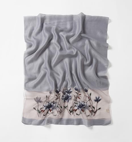 Jeelow Silk Blend Floral Fashion Scarf Shawl Wrap Lightweight Sheer For Women Floral Embroidery Wedding Party Prom - color: Grey 1