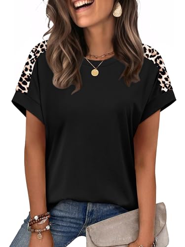 WIHOLL Womens Tops Short Sleeve Shirts Summer Outfits 2026 Spring Dressy Casual Clothes Clothing - color: Black, size: XX-Large