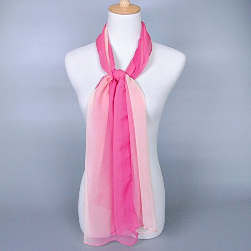 Women Soft Chiffon Lightweight Neck Scarf Head Hair Wrap - color: Fuchsia&beige