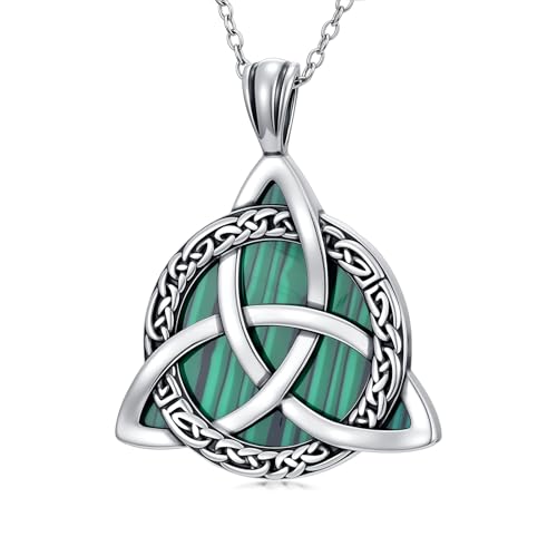 Celtic Necklace for men Sterling Silver Celtic Knot Triquetra Triangle Trinity Necklace Gift for Men - color: A-Green