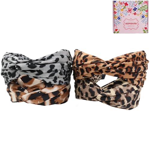 4 Pack Wide Knotted Headbands Leopard Parttern Headbands for Women Fashion Hair Bands-Leopard Print - color: Leopard Print