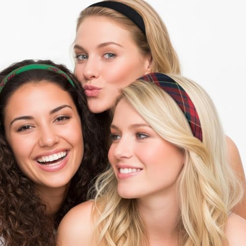 Huachi Plaid Headbands for Women Red Headband Non Slip 1 inch Wide Cute Headband for Girls, Holiday Head Bands Elastic Hair Bands Fashion Hair Accessories - color: Christmas Headbands Set