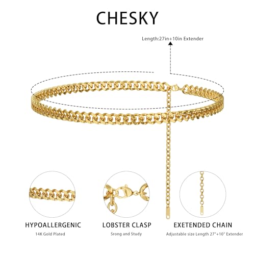 CHESKY Waist Beads for Women, Dainty 14k Gold Plated Waist Chain Beach Accessories Cute Belly Chain Body Chain Gold Chain Belts for Women Summer Beach Jewelry for Womens Gifts Rave Outfits for Womens - style: Cuban-GD