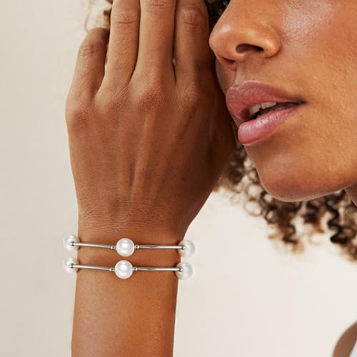 Elegance 11 designs 10mm Crystal White Pearl Blessing Bracelet - style: Style-silver 2pcs