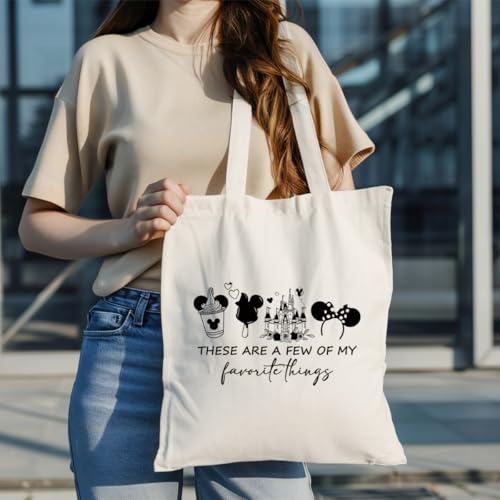 Canvas Tote Bag Aesthetic for Women,Reusable Canvas Cute Shoulder Bag for Grocery, Shopping, Beach & Daily Use - color: Favorite Things