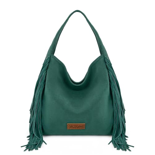 Wrangler Fringe Suede Hobo Bag for Women Leather Western Fringe Purse Tassel Hippie Shoulder Bag - color: Turquoise