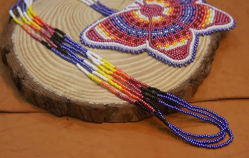 Handmade Native American Style Tribal ethnic Seed Bead Beaded Layered Medallion Necklace #1 - color: Brownish Red Butterfly