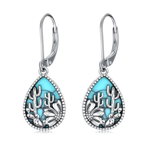 Western Earrings for Women 925 Sterling Silver Turquoise Western Country Dangle Drop Earrings Country Jewelry Gifts for Cowgirl Cowboy - style: Cactus-B