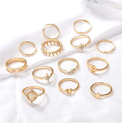 13 Pcs Women Rings Set Knuckle Rings Gold Bohemian Rings Vintage Gem Crystal Rings Joint Knot Ring Sets for Teens Party Daily Fesvital Jewelry Gift(style3)