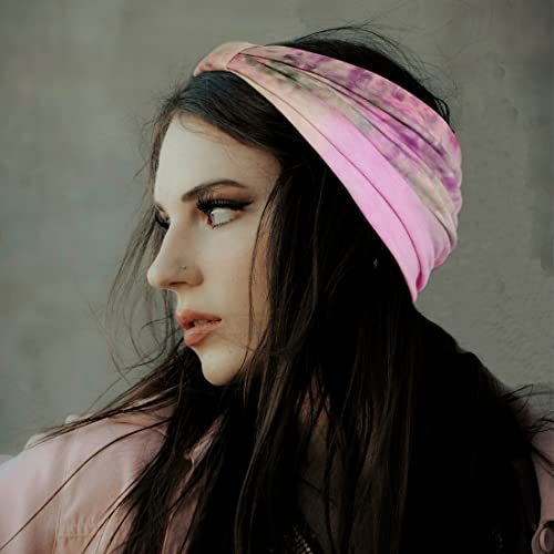 YONUF Wide Boho Headbands for Women Fashion Knotted Headband Yoga Workout Hair Accessories African Head Wrap Red Tie Dye 4 Pack - color: Red Tie Dye