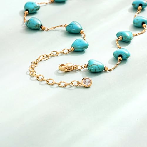 Created Turquoise Necklace for Women 14K Gold Plated Beaded Heart Choker Boho Necklaces Handmade Beach Summer Everyday Western Jewelry Gifts - color: Gold Chain, style: Heart