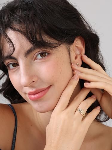 14K Gold Filled Rings for Women, Dainty Stacking Rings for Women, Thin Gold Band Ring Plain Statement Ring Comfort Fit Size 6-10 - color: Gold-CZ-3PCS