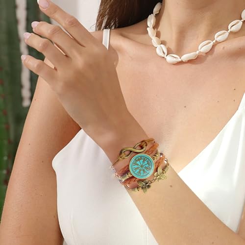 Viking Compass Protect Bracelet for Women Turquoise Charm Bracelets Viking Norse Jewelry for Women - color: A